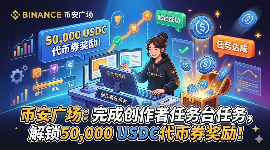 币安广场：完成创作者任务台任务，解锁50,000 USDC代币券奖励！